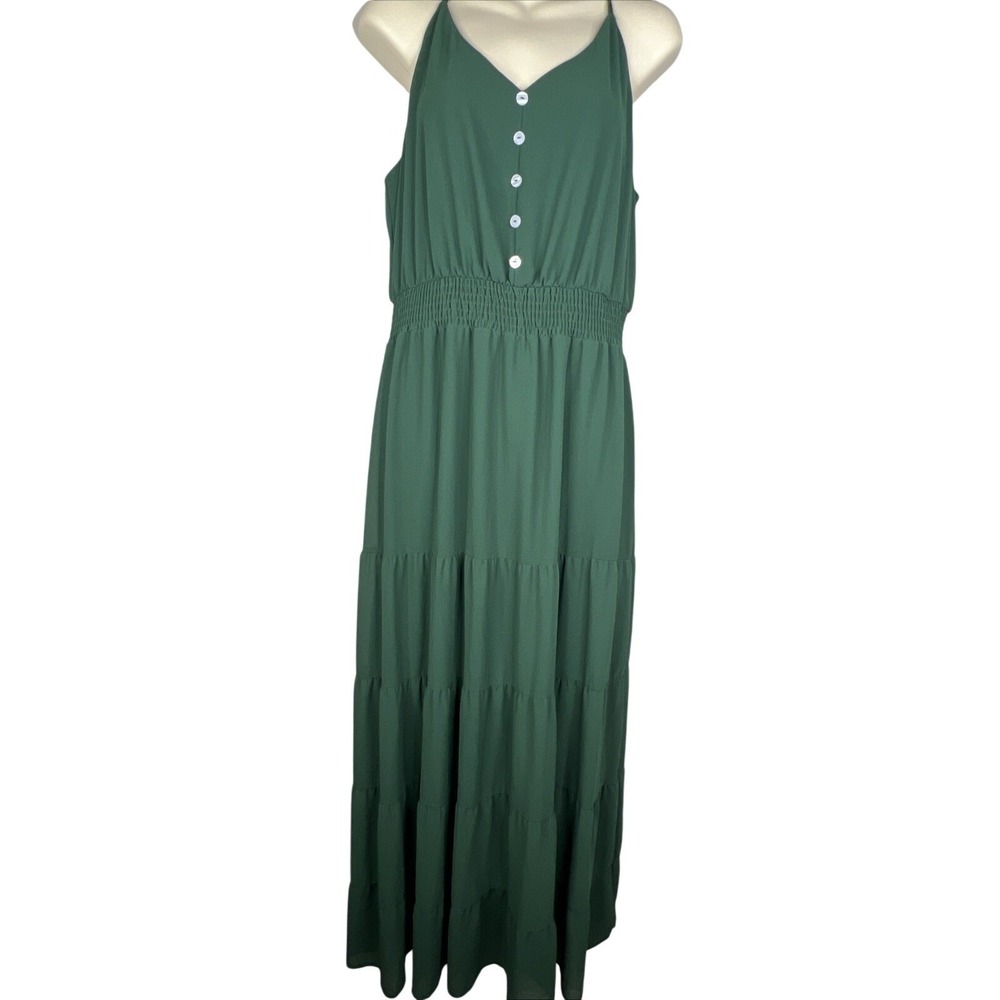 prettygarden tiered maxi halter dress green L - Picture 4 of 9
